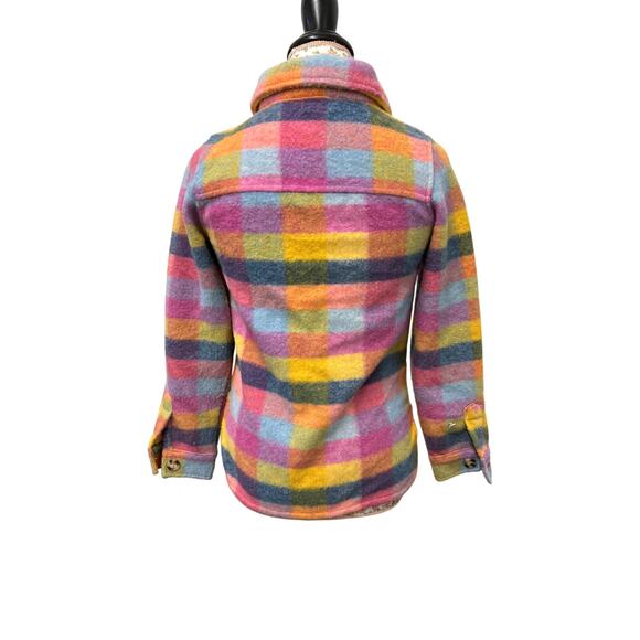 🧡 BKE Youth M Pastel Plaid Fuzzy Button Up Shacket Retro Fall Layering - Picture 3 of 5